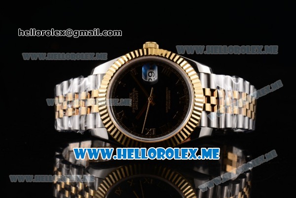 Rolex Datejust II Asia 2813 Automatic Two Tone Case/Bracelet with Black Dial and Roman Numeral Markers (BP) - Click Image to Close